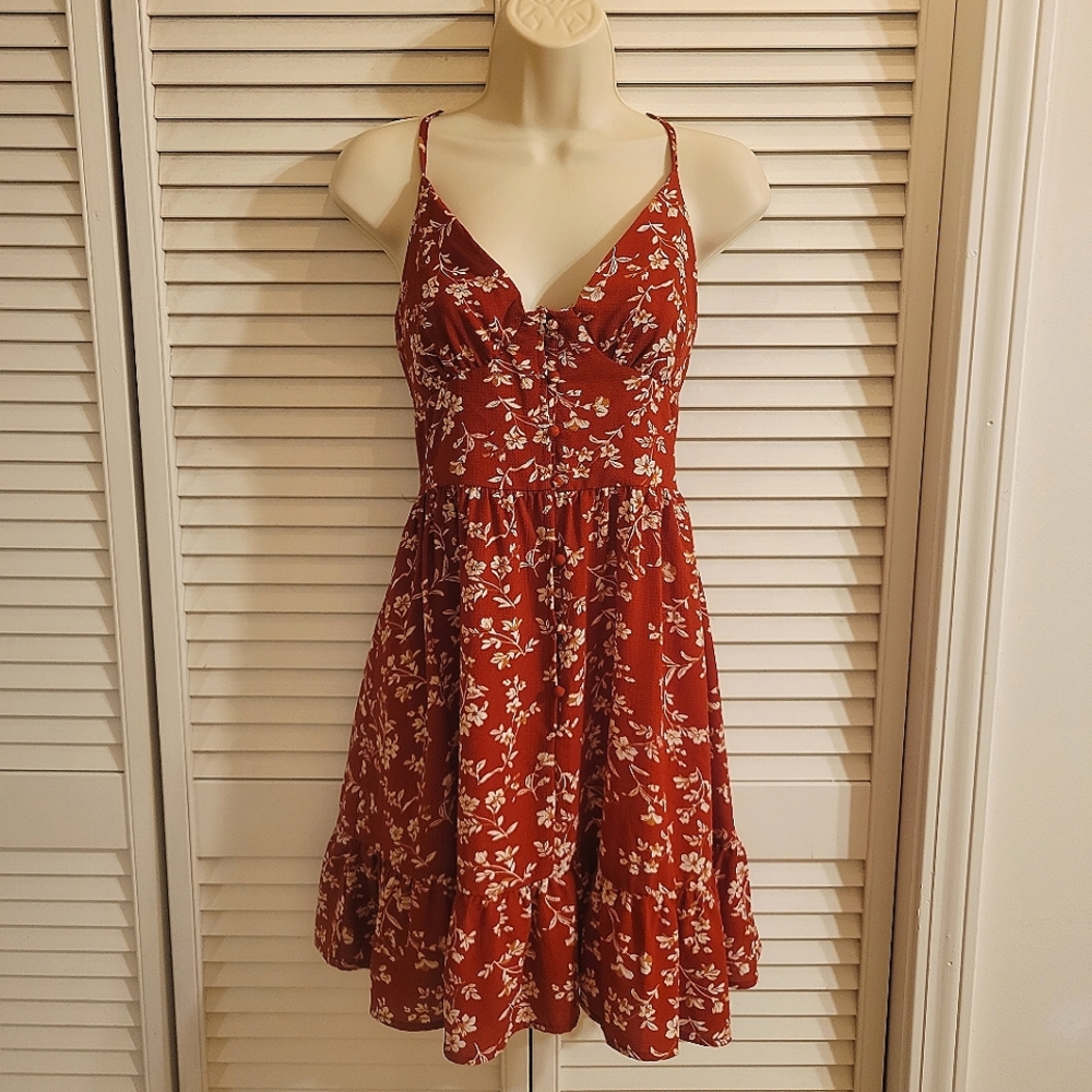 red floral dress
